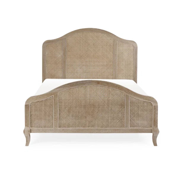 Fleur Rattan Bed – Light Oak – Natural Rattan Bed with Cabriole Legs