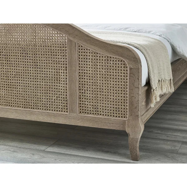 Fleur Rattan Bed – Light Oak – Natural Rattan Bed with Cabriole Legs