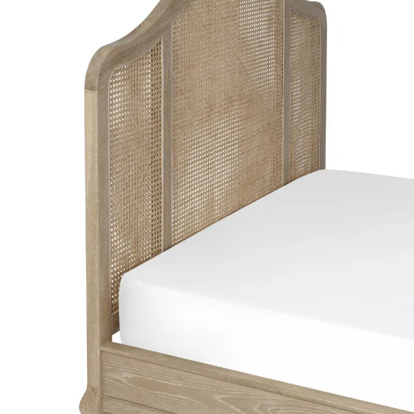 Fleur Rattan Bed – Light Oak – Natural Rattan Bed with Cabriole Legs