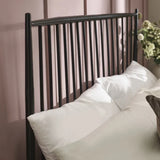Floyd black metal spindle bed in a modern bedroom setting
