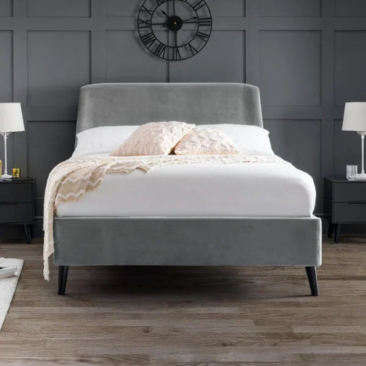 Frida Curved Velvet Bed – Grey – Elegant Curved Headboard