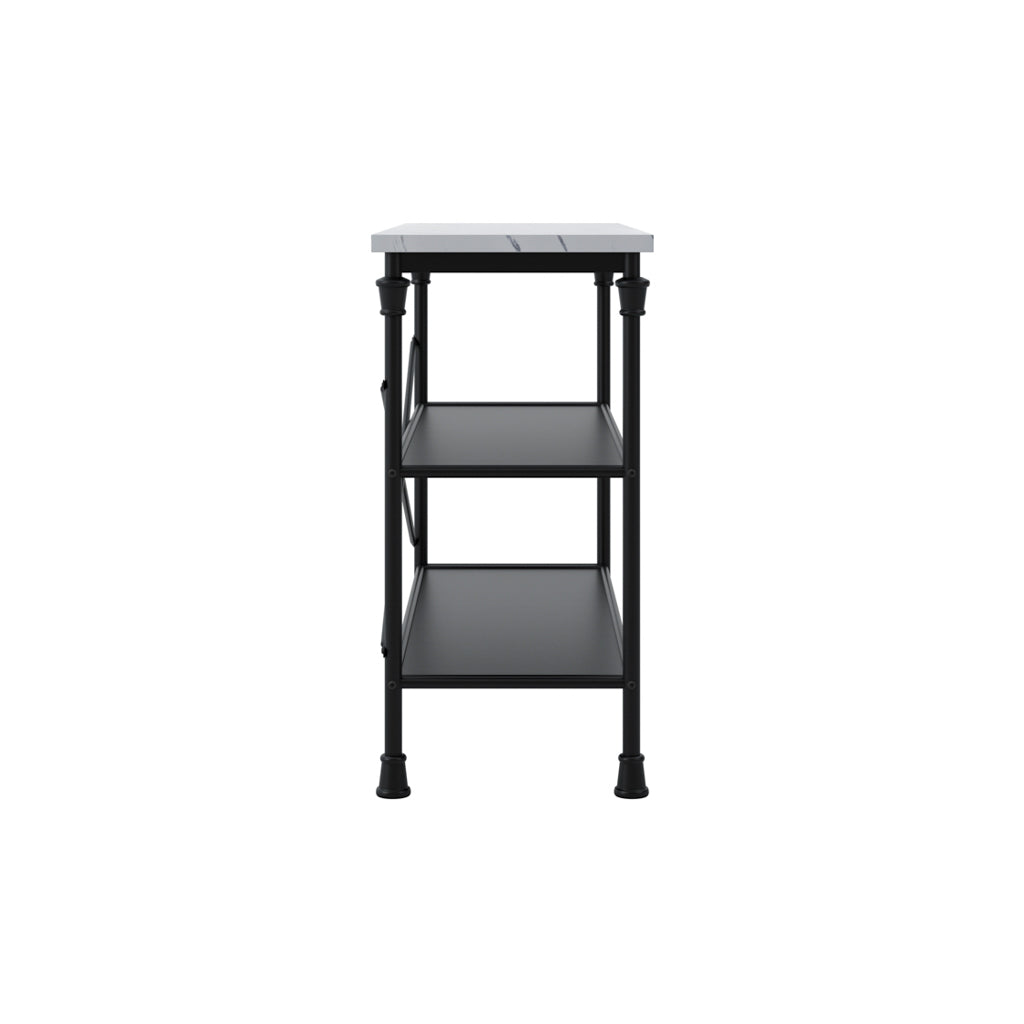 LPD Furniture Fairmont marble effect console table with black base in a modern hallway setting