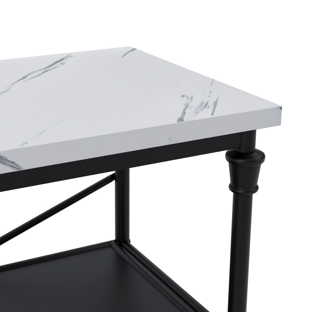 LPD Furniture Fairmont marble effect console table with black base in a modern hallway setting