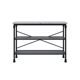LPD Furniture Fairmont marble effect console table with black base in a modern hallway setting