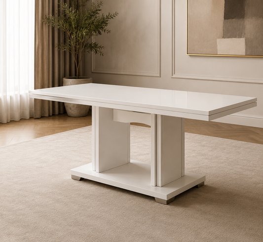 Fixed rectangular wood dining table – solid Italian design, seats 6 for family meals