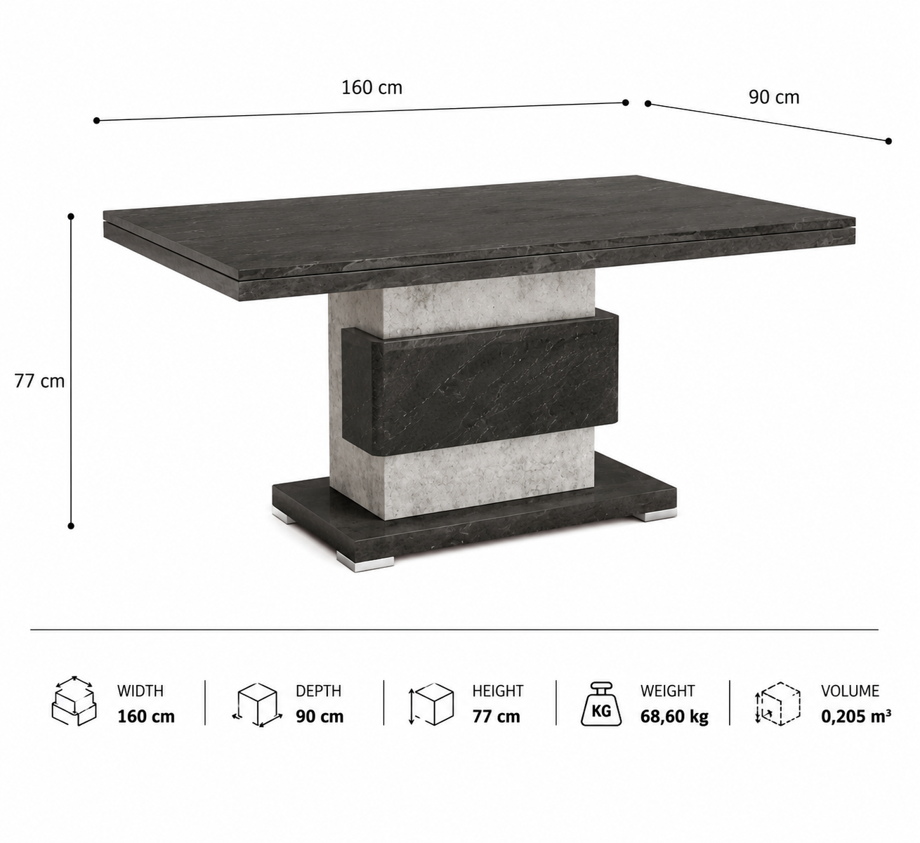 Fixed rectangular wood table – Italian design, spacious and sturdy for family dining
