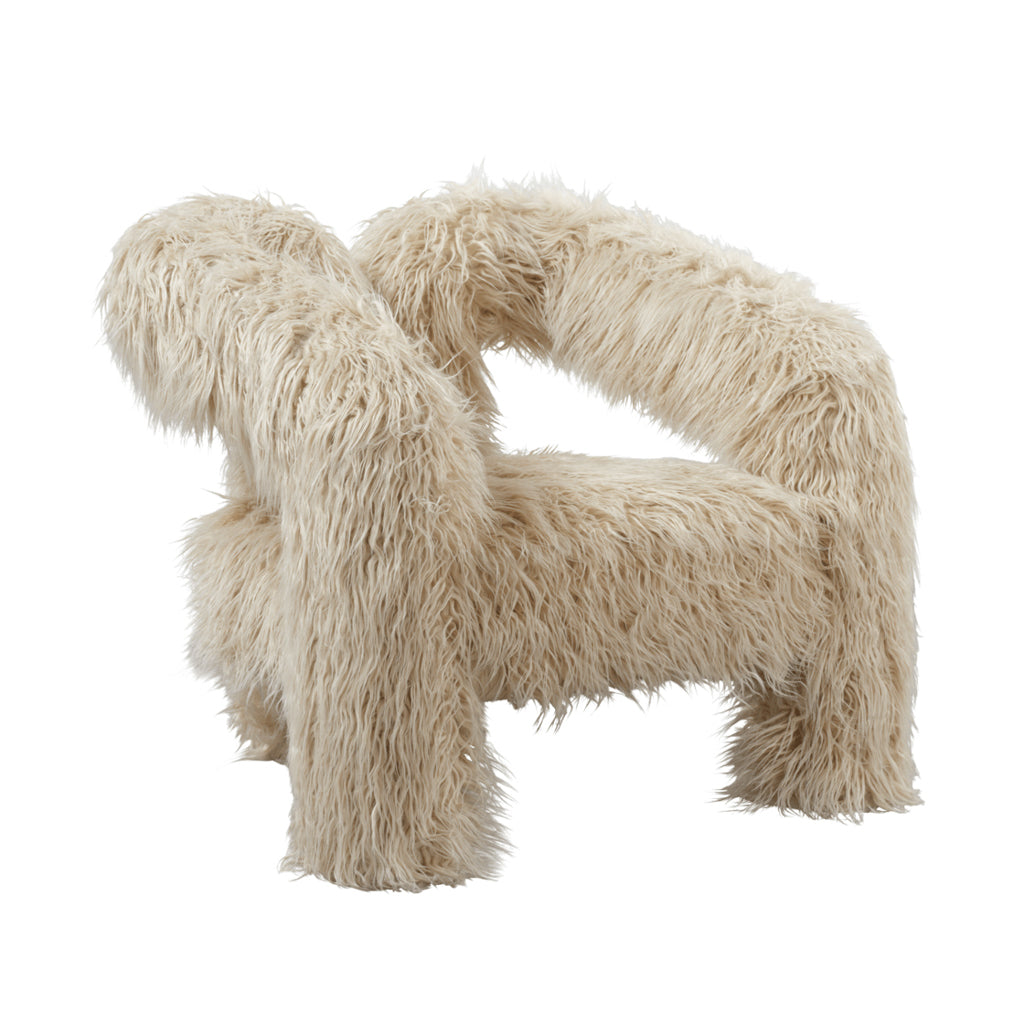 	LPD Furniture Freyja ivory faux Mongolian fur armchair in a modern living room setting