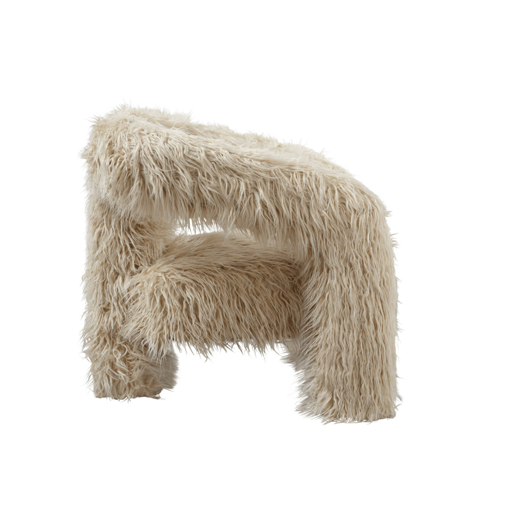 	LPD Furniture Freyja ivory faux Mongolian fur armchair in a modern living room setting