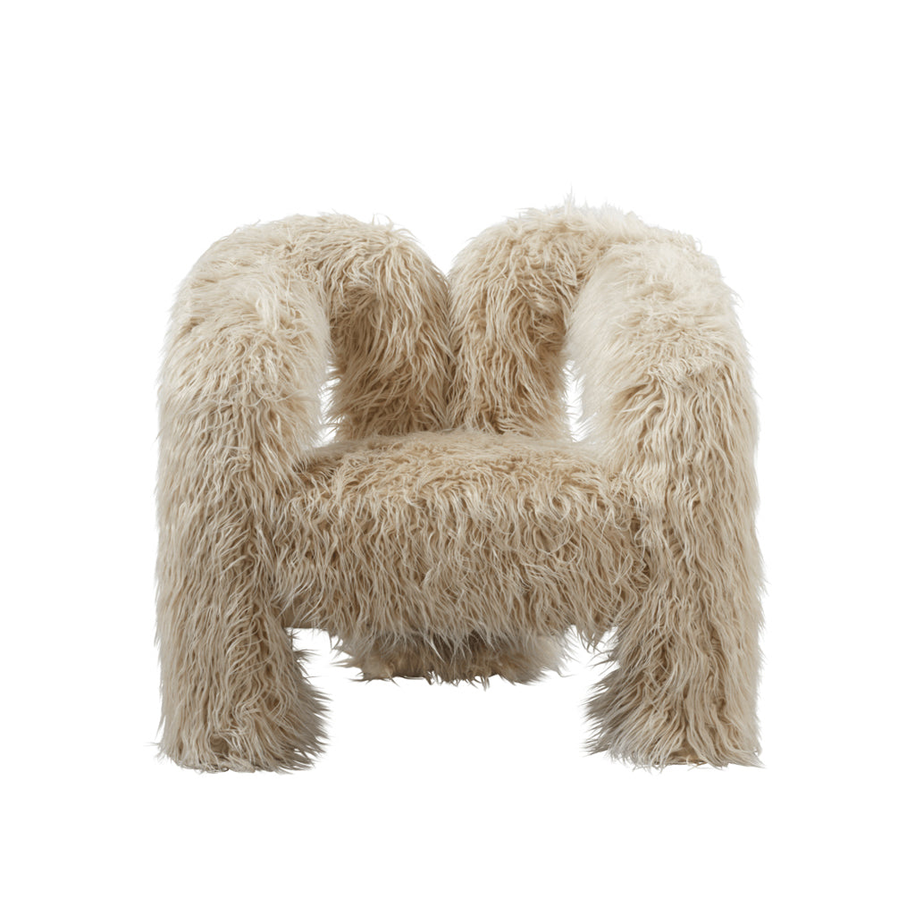 	LPD Furniture Freyja ivory faux Mongolian fur armchair in a modern living room setting