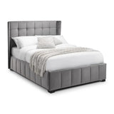 Gatsby Bed – Light Grey – Elegant Winged Velvet Bed with Buttoned Headboard | Julian Bowen
