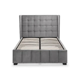 Gatsby Bed – Light Grey – Elegant Winged Velvet Bed with Buttoned Headboard | Julian Bowen