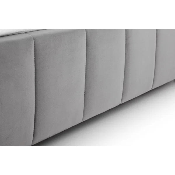 Gatsby Bed – Light Grey – Elegant Winged Velvet Bed with Buttoned Headboard
