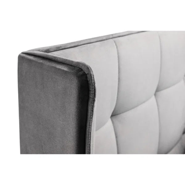 Gatsby Bed – Light Grey – Elegant Winged Velvet Bed with Buttoned Headboard
