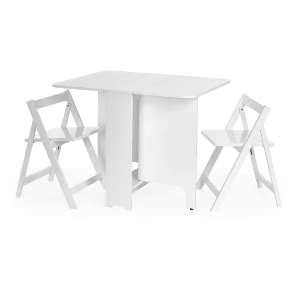 Gatan white gateleg table with 2 chairs in a compact kitchen or dining setting