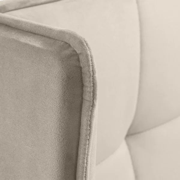 Gatsby cream velvet ottoman bed with tall winged headboard in a modern bedroom setting