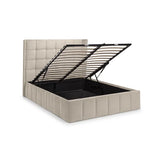 Gatsby cream velvet ottoman bed with tall winged headboard in a modern bedroom setting