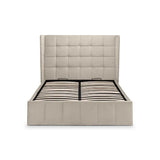 Gatsby cream velvet ottoman bed with tall winged headboard in a modern bedroom setting