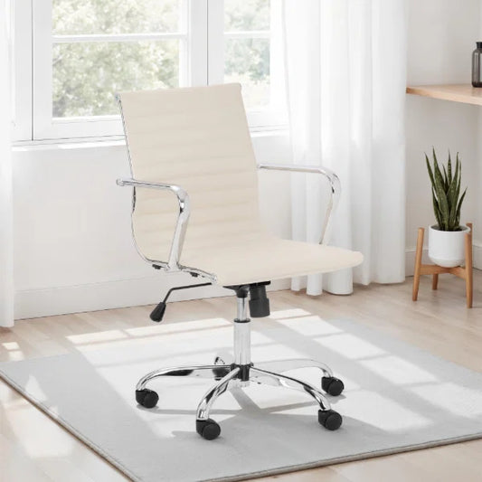 Gio Ivory & Chrome Office Chair – Breathable Mesh Back, Adjustable Height