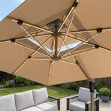 Furnish365 Camber 3m x 3m beige outdoor parasol with solar LED lights in a modern garden setting