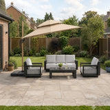 Furnish365 Camber 3m x 3m beige outdoor parasol with solar LED lights in a modern garden setting