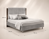 Grand Queen velvet bed in grey – Italian luxury design, elegant upholstered headboard, solid wood frame

