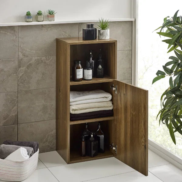 Hampshire Bathroom Storage Cabinet – Walnut Effect – Open Shelf and Cupboard (Pre-order – May)
