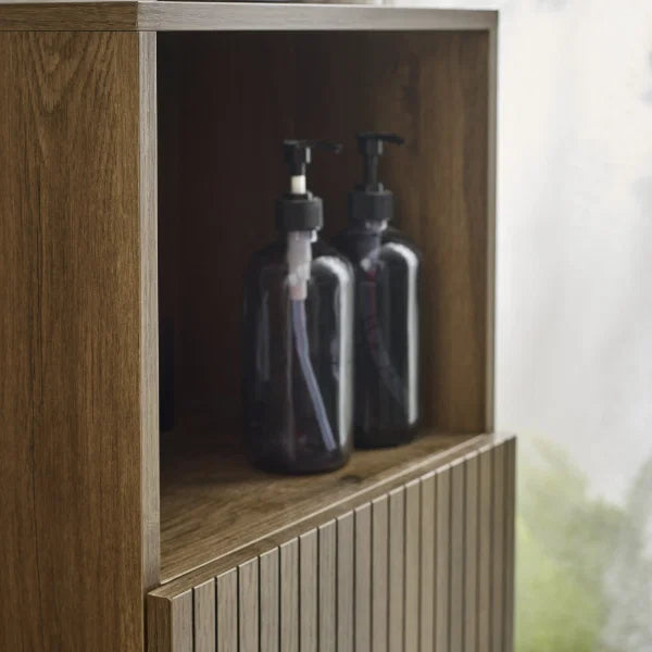 Hampshire Bathroom Storage Cabinet – Walnut Effect – Open Shelf and Cupboard (Pre-order – May)