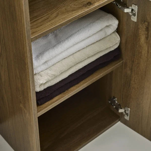Hampshire Bathroom Storage Cabinet – Walnut Effect – Open Shelf and Cupboard (Pre-order – May)