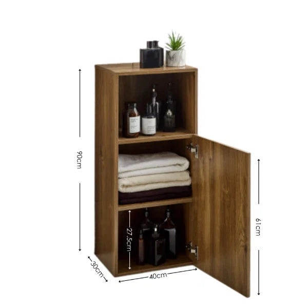Hampshire Bathroom Storage Cabinet – Walnut Effect – Open Shelf and Cupboard (Pre-order – May)