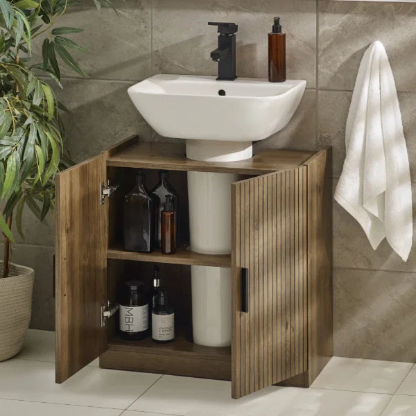 Hampshire Under Sink Bathroom Storage Unit – Walnut Effect – Space-Saving Design with Slatted Door (Pre-order – May)