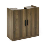 Julian Bowen Hampshire walnut under sink bathroom storage unit in a modern bathroom setting