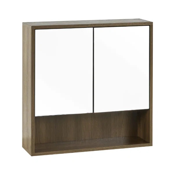 Hampshire Mirrored Bathroom Wall Cabinet – Walnut Effect – Mirrored Storage with Open Shelf (Pre-order – May)
