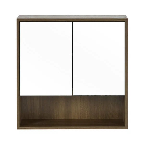 Hampshire Mirrored Bathroom Wall Cabinet – Walnut Effect – Mirrored Storage with Open Shelf (Pre-order – May)