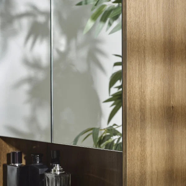 Hampshire Mirrored Bathroom Wall Cabinet – Walnut Effect – Mirrored Storage with Open Shelf (Pre-order – May)