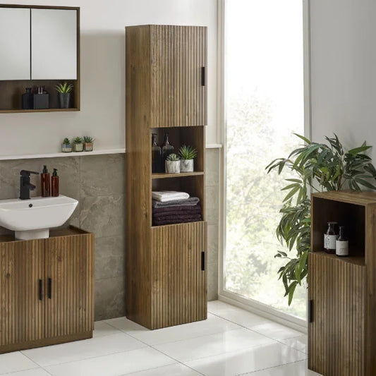 Hampshire Tall Bathroom Cabinet – Walnut Effect – Space-Saving Vertical Storage (Pre-order – May)
