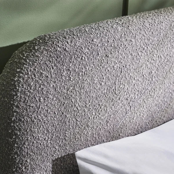 Hannah Boucle Bed – Grey Boucle – Curved Bed with Luxurious Textured Upholstery