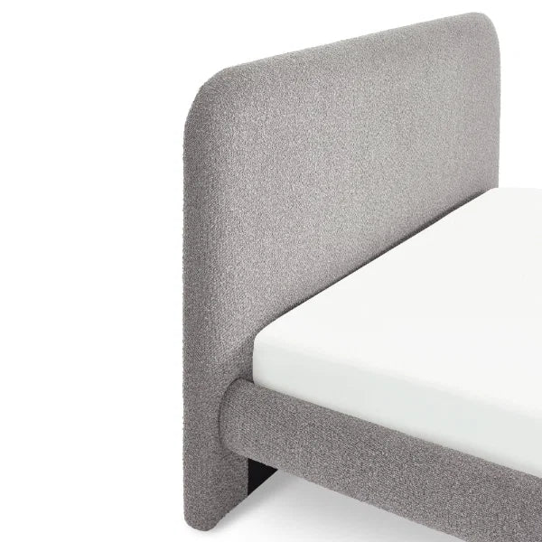 Hannah Boucle Bed – Grey Boucle – Curved Bed with Luxurious Textured Upholstery