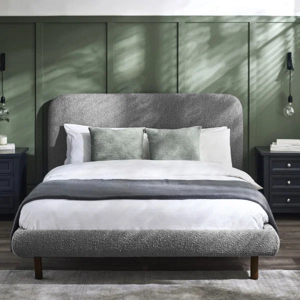 Hannah Boucle Bed – Grey Boucle – Curved Bed with Luxurious Textured Upholstery