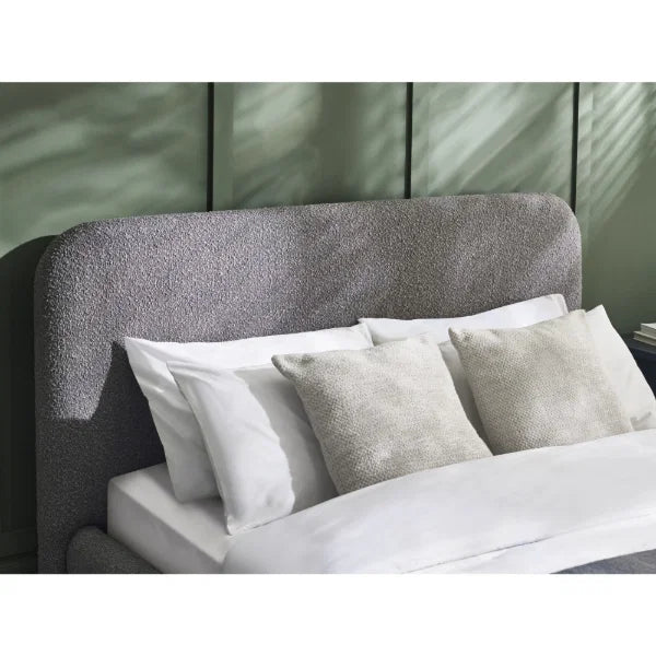 Hannah Boucle Bed – Grey Boucle – Curved Bed with Luxurious Textured Upholstery