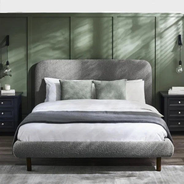 Hannah Boucle Bed – Grey Boucle – Curved Bed with Luxurious Textured Upholstery