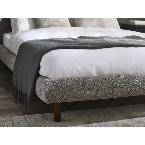 Hannah Boucle Bed – Grey Boucle – Curved Bed with Luxurious Textured Upholstery