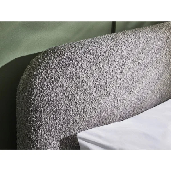 Hannah Boucle Bed – Grey Boucle – Curved Bed with Luxurious Textured Upholstery