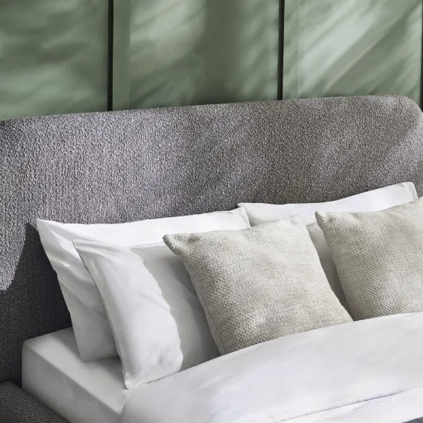 Hannah Boucle Bed – Grey Boucle – Curved Bed with Luxurious Textured Upholstery