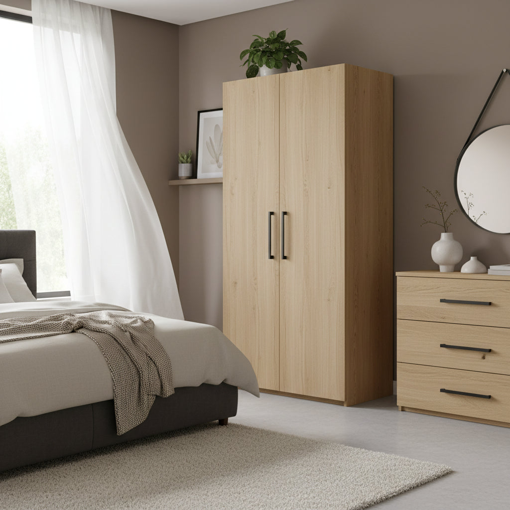 Harlow Light Oak Bedroom Storage – 4 Drawer Chest, 6 Drawer Chest & 2 Door Wardrobe | Julian Bowen