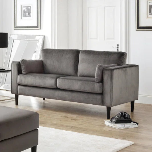 Hayward Velvet 2 Seater Sofa – Grey – Luxury Compact Design