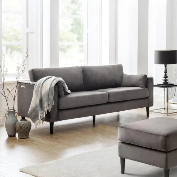 Hayward Velvet 3 Seater Sofa – Grey – Spacious Luxury Seating