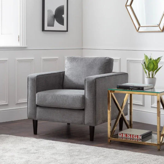 Hayward Chair – Grey Chenille – Comfortable Armchair for Reading Corners