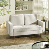 Henrietta beige 2 seater sofa with tufted seat cushions in a modern living room setting