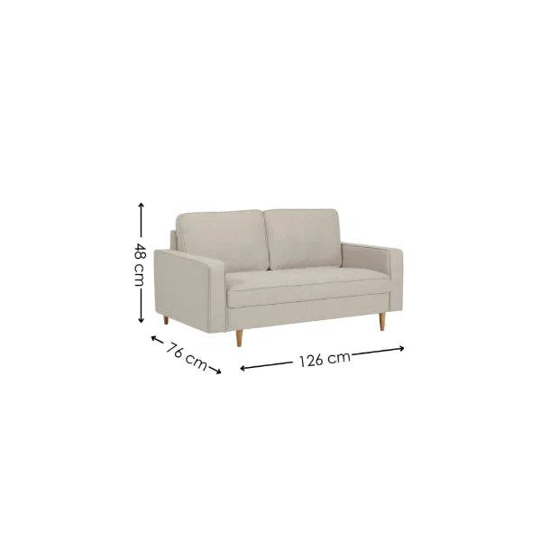 Henrietta beige 2 seater sofa with tufted seat cushions in a modern living room setting