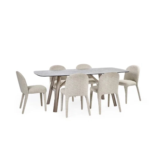 	Holly set of 2 pearl sand chenille dining chairs in a modern dining room setting